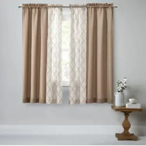 Mainstays 4-Panel Sheer and Curtain Set, Tan, 27.5" W x 63" L