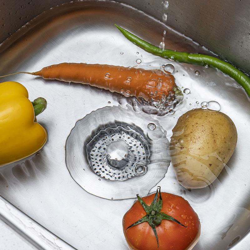 Grab this durable all-metal 3-in-1 sink strainer stopper! Boasting a pop-up bounce design, it works with most 3-1/2 inch kitchen sink drain holes. Its built-in handle rod efficiently traps food debris to prevent annoying sink clogs.