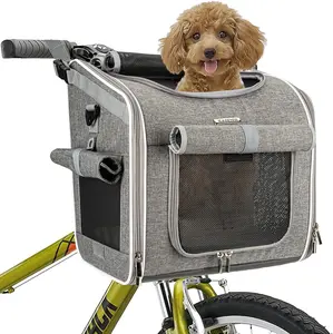 BABEYER Dog Bike Basket, Expandable Soft-Sided Pet Carrier Backpack with 4 Open Doors, 4 Mesh Windows for Small Dog Cat Puppies - Grey