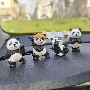 4pcs Panda Car Ornaments Center Console Desk Decorations Small Interior Accessories for Office Car Decoration