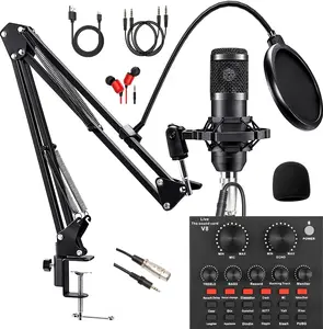 Podcast Equipment Bundle, with BM800 Podcast Microphone and V8 Sound Card, Voice Changer - Audio Interface - for Recording, Singing, Streaming and Gaming (V8-Black)