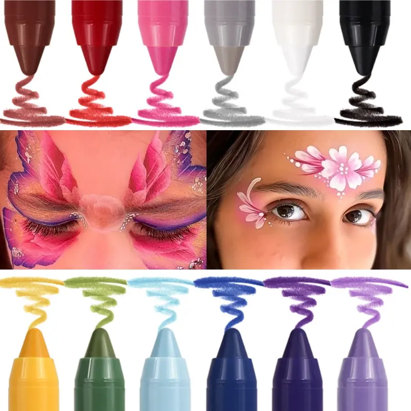 12PCS/SET Colorful Face and Body Paint Sticks, Rainbow Graffiti Crayon Human Face Paint Stick Makeup, Long-lasting & Waterproof, Soft Texture and Gentle