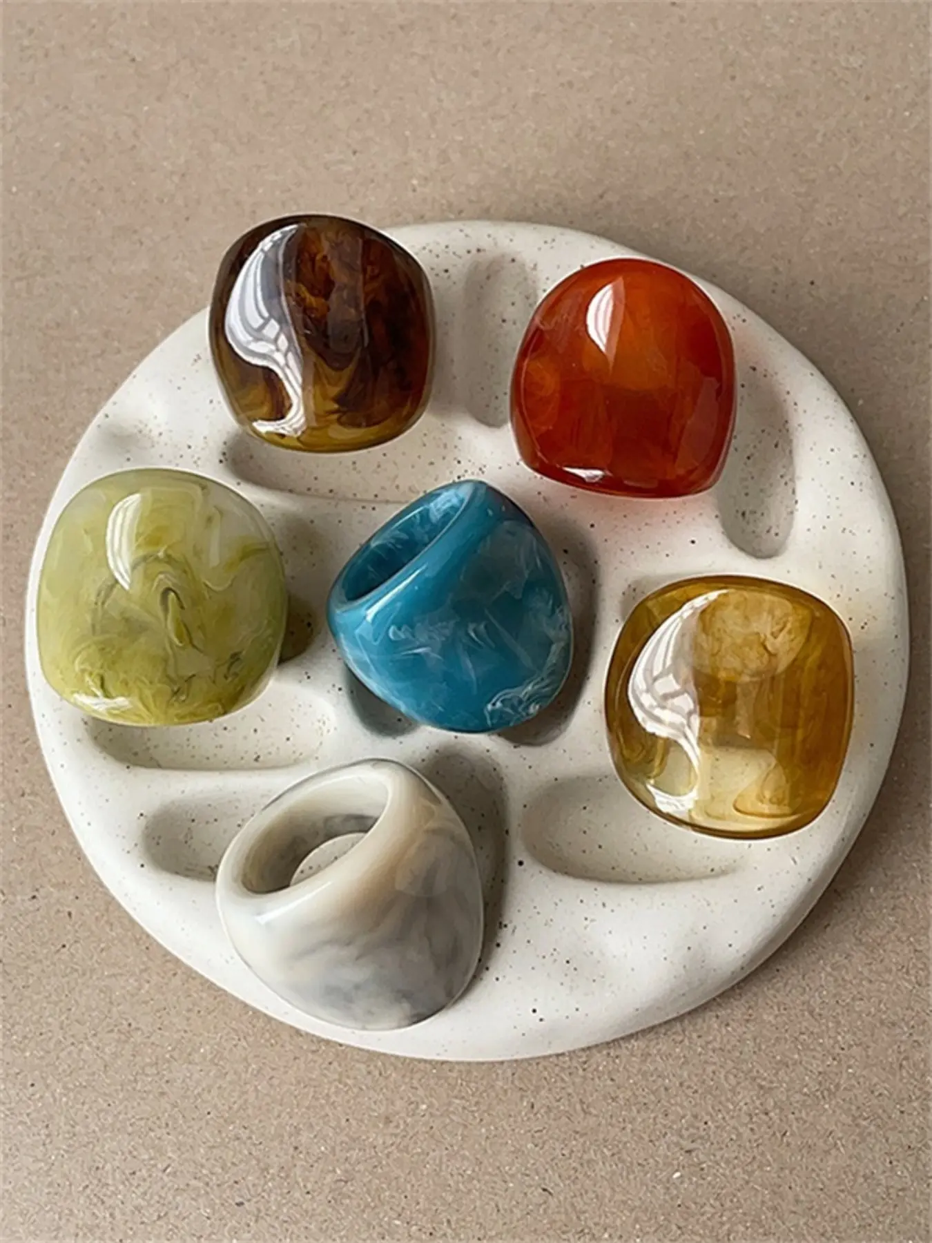 Boho Vintage Resin Ring Set, 6 Pcs Elegant Fashion Stackable Rings for Women, Perfect Gift for Valentine's Day, Mother's Day, Easter