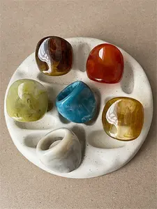 Boho Vintage Resin Ring Set, 6 Pcs Elegant Fashion Stackable Rings for Women, Perfect Gift for Valentine's Day, Mother's Day, Easter