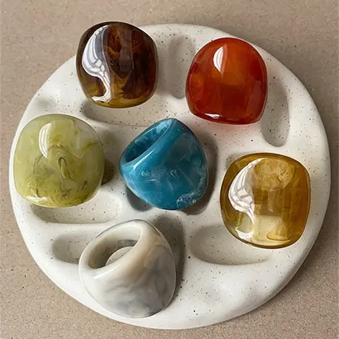 Boho Vintage Resin Ring Set, 6 Pcs Elegant Fashion Stackable Rings for Women, Perfect Gift for Valentine's Day, Mother's Day, Easter