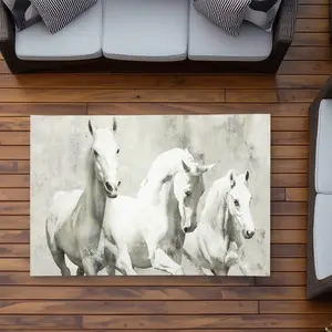 360 stand Weatherproof Rectangle Area Rug, 3x5 ft Animal Motif White Horses Print, Indoor/Outdoor Use for Patio Entryway Home Decor, Horse-Themed Area Rugs