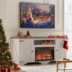 Aowos Fireplace TV Stand for TVs up to 65", 1400W Farmhouse TV Stand with Electric Fireplace, Entertainment Center for Living Room with Storage Cabinets/Adjustable Shelves