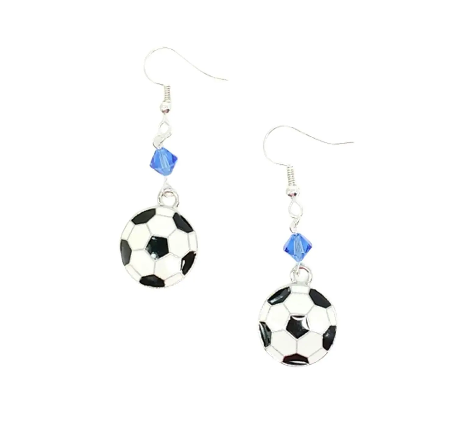 Soccer Ball Blue Crystal Rhinestone Earrings