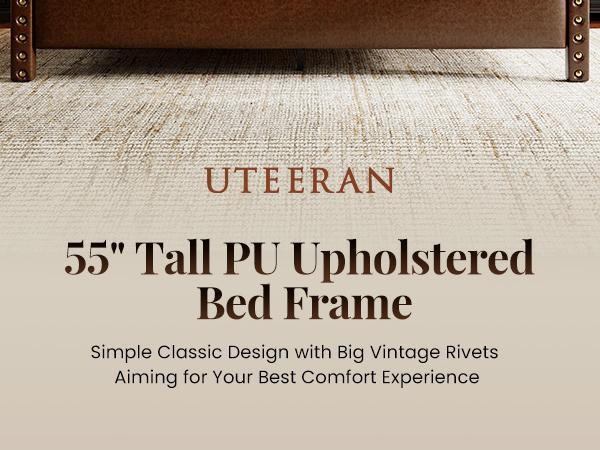 [Summervibes]Modern Brown/Black Leather Bed Frame with USB Charging, Tall Upholstered Headboard, No Noise, Easy Assembly – Bedroom Upgrade Must-Have