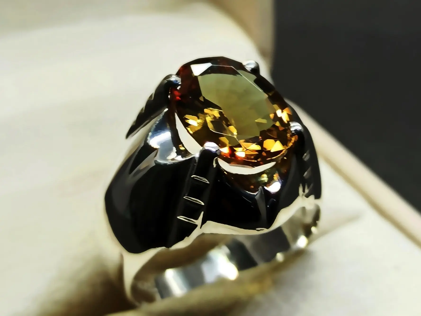 7 Carat Color Changing Created Alexandrite Sterling Silver 925 Handmade Mens Star Ring
