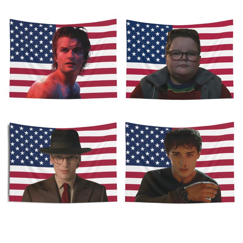 Will Byers Pink American Flags For Wall Decor, Steve Harriton Henry Creel Indoor Wall Tapestries, Room Decor, One Side Polyester Wall Flag