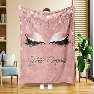 1pc Sweet Girl Makeup Art Eyelash Pattern Flannel Blanket Nap Blanket Sofa Bedding