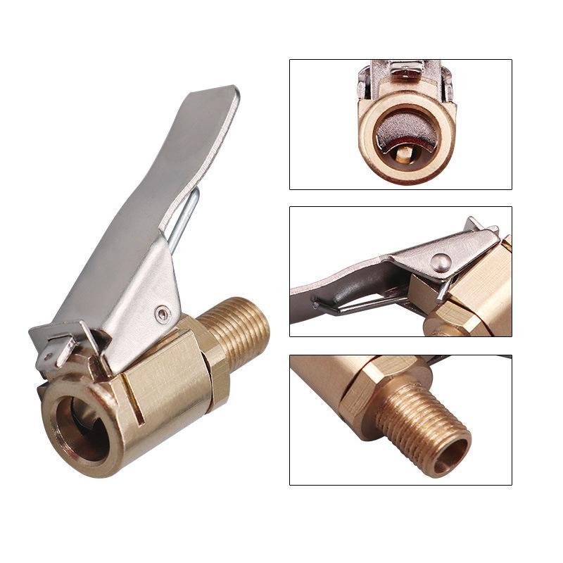 Solid Brass 8mm Locking Air Chuck with Clip Adapter, Car Accessories Car Repair Tool, Portable Tire Inflator Pump Hose Nozzle, Universal Fit for Vehicles, Party Balloon Pump Connector, Men's Gift Favor