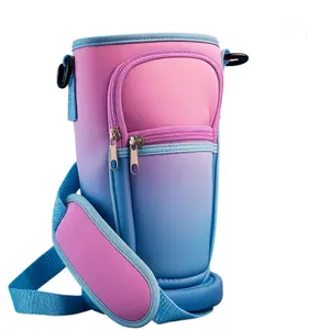 Water Bottle Bag with Adjustable Shoulder Strap, Tumbler Cup Accessories, 40oz Tumbler Carrier Bag, Insulated Water Bottle Travel Carrying Bag with Cell Phone Pouch