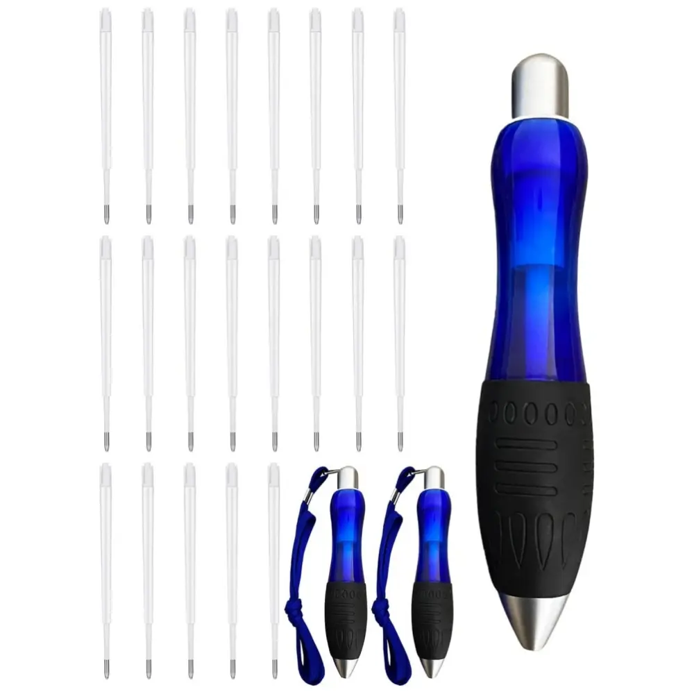 24PCS Big Fat Pens Aids Writing For Tremor, Arthritis, Parkinson, Handicap, Carpal Tunnel Large Wide Grip Pen Blue (3 Pens + 12Black Refills + 9 Blue Refills)