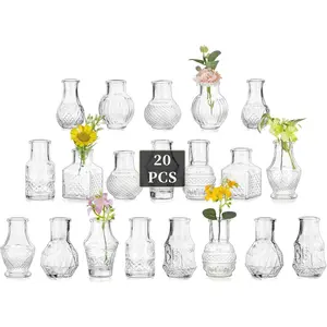 20PCS Mini Clear Glass Vase Set, Small Bud Vases for Centerpieces, 2.7" Tiny Table Decorations for Flower Decor Perfect for Wedding Party Baby Shower Dining Home Decor