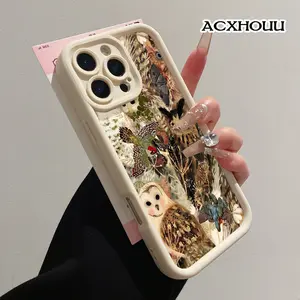 Compatible with iPhone 17 16 E Pro Max 15 Plus 14 13 12 11 XS XR Whimsical Forest Bird & Owl Scene Soft TPU Shockproof Anti-Scratch Rugged Cover