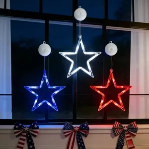 3 Star Suction Cup Lights, Red White Blue Pentagram LED Lights, Battery Operated Decorative Lights (Batteries Not Included), Hangable, Perfect for July 4th Independence Day Decorations
