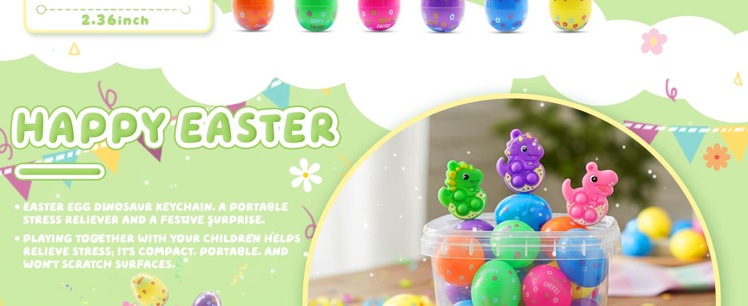 36 Pack Prefilled Easter Eggs with Dinosaur Pop Fidget Toys, Easter Egg Hunt Basket Stuffers for Kids, Easter Classroom Party Favors Prizes