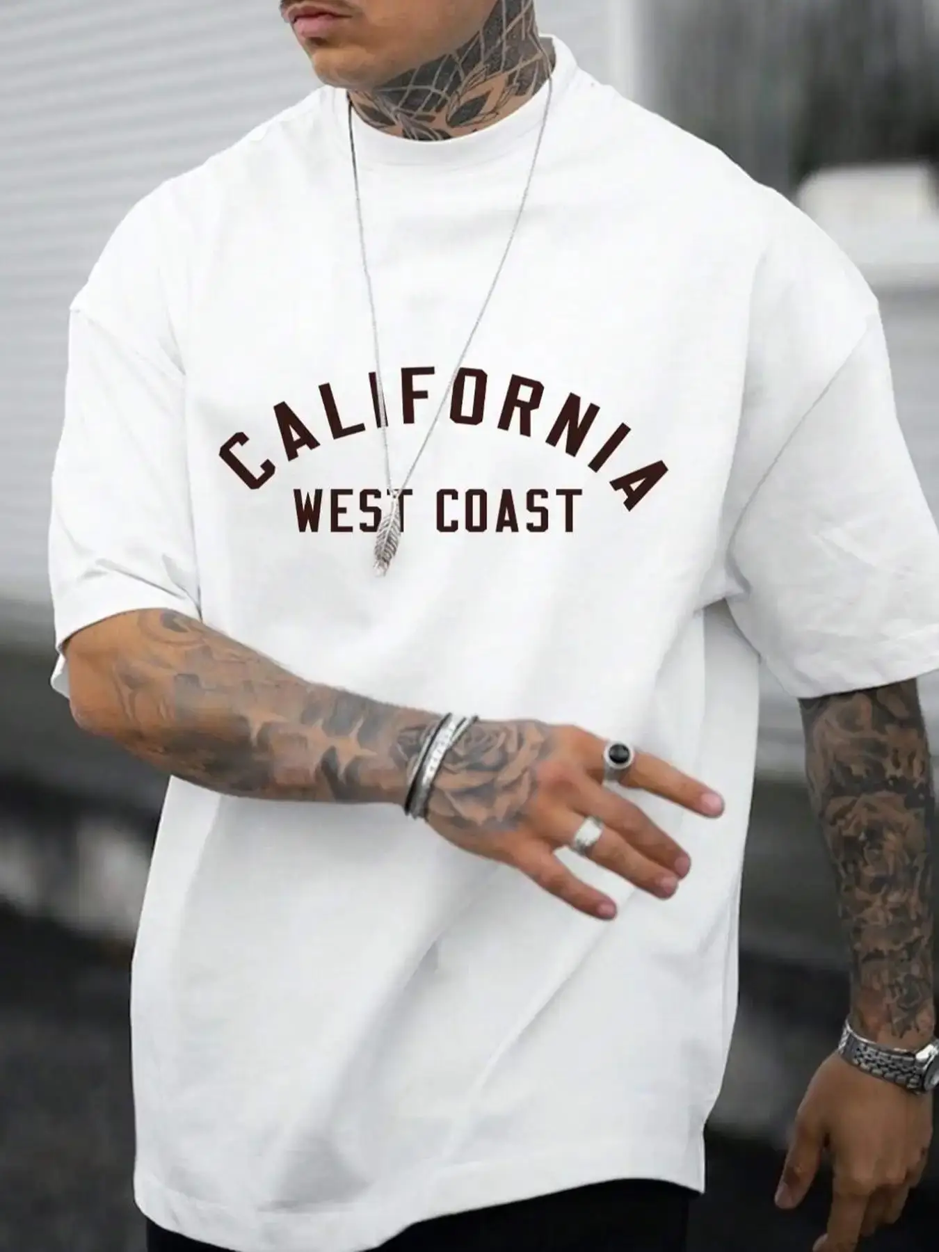 Men's Letter Print Drop Shoulder Half Sleeve Tee, Summer Clothes, Regular Fit Casual Soft Comfy Round Neck T-Shirt for Summer, Men's Top for Daily Wea