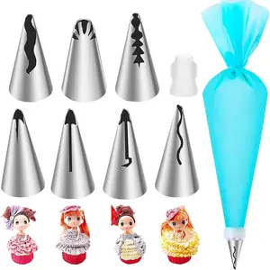 9 Pieces Ruffle Piping Tips Set, Stainless Steel Vintage Cake Piping Tips Pleated Skirt Piping Nozzles Set, Cake Decorating Tips for Cake Cupcakes Cookies Bakeware Birthday