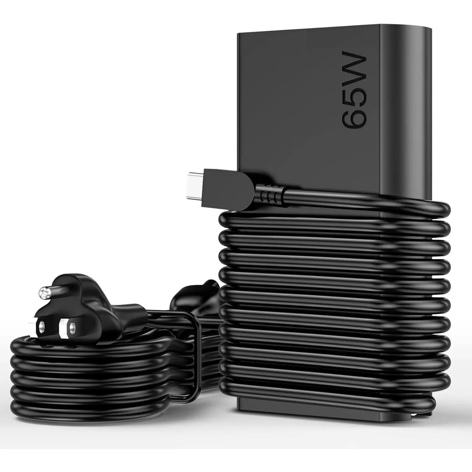 65W USB-C Laptop Charger + Cable, Overheat Safe USB-C Power Adapter with 65W Output, 5V-20V Compatibility (12V,15V Included), 5ft & 6ft Cables for Many Models of Lenovo Thinkpad, Yoga, Ideapad, Chromebook, Fast Charging, Usb-C Power Adapters