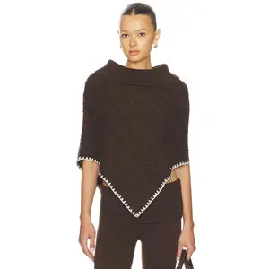 Frankies Bikinis Windswept Cotton Knit Poncho in Chocolate Brown