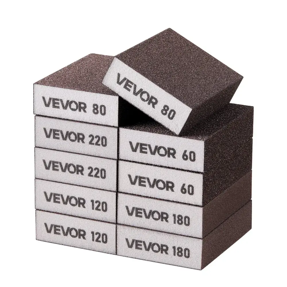 【fathersdaygift】VEVOR Sanding Sponge (10 Pcs) - 60/80/120/180/220 Grit Assortment (2 Each)Washable Reusable Hardware Sanding Blocks for Dry & Wet UseCoarse to Fine for Drywall Wood Metal Furniture Repair, Multi-Grit Sanding Sponges, Polishing Sanding Spon