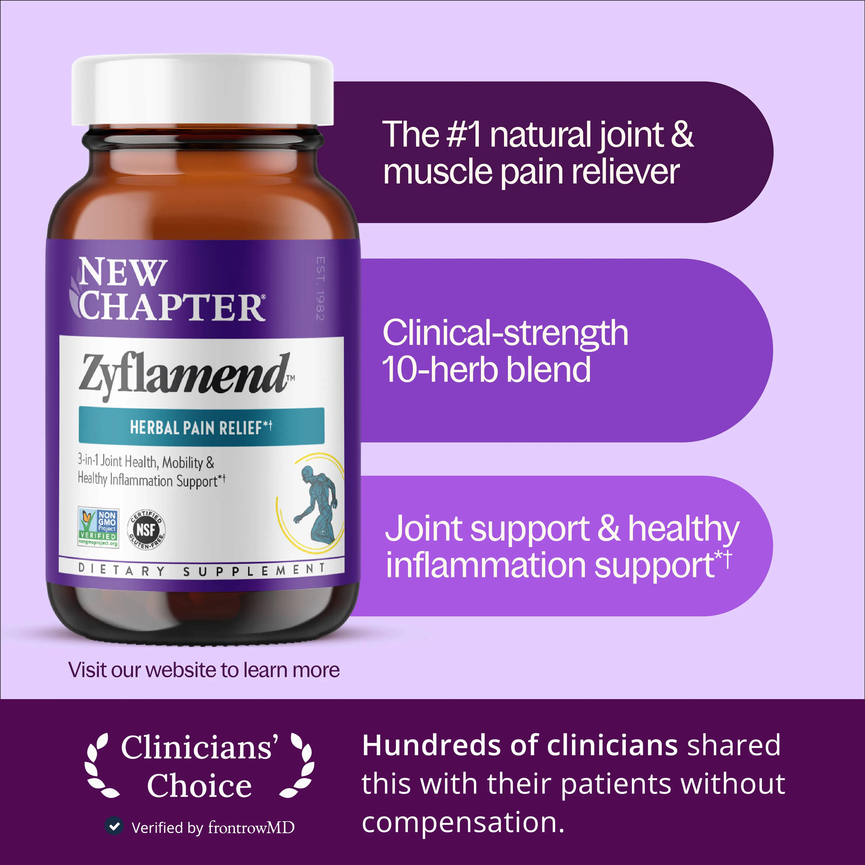 New Chapter Zyflamend Herbal Pain Relief+ & Joint Supplement + 10-in-1 Superfood Blends with Ginger & Turmeric for Healthy Inflammation Response - 60ct