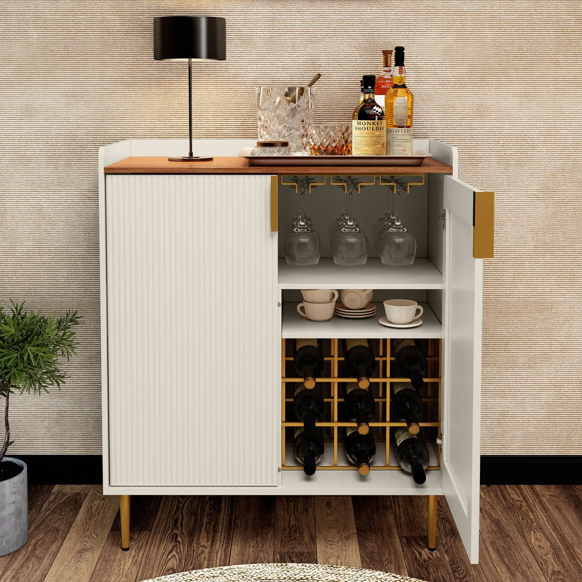 【summerwins】HLR Modern Classic Black Wine Cabinet - Sturdy Single Unit Indoor Cupboard with Solid Finish, Ample Storage, Wine Storage, Glass Rack Access, Stylish Display Space, Assembly Required for Entertaining Enthusiasts, Living Room Black Furniture