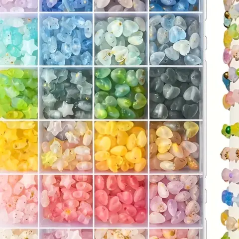 800pcs Soft Multicolor Beaded Set, Includes Glitter, Heart/clover-Star Cut, Matte Foil Colors, DIY Jewelry Making, Bracelets, Keychains, DIY Mix Beads, Bead Assortment, Beads For Crafts