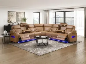 Homelegance 9516BRWS-33L3RPWH 3 pc Bastrop fortuner brown faux leather sectional sofa with power motion recliners LED lighting