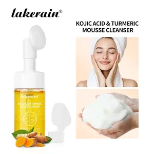 Turmeric Foaming Face Wash, Gentle Cleansing Mousse with Curcumin & Kojic Acid, Deep Cleanses Pores, Deep Pore Cleaning, Oil & Blackheads, Includes Massage Brush Head for Men & Women, Foaming Facial Cleanser