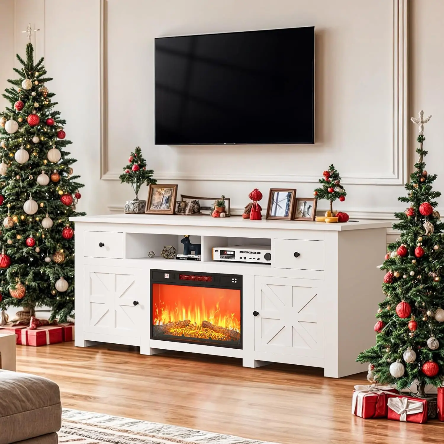 Fireplace with TV Stand（White）