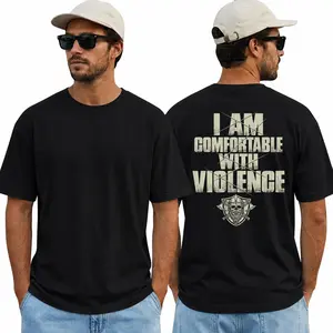 I Am Comfortable With Violence Viking Skull Graphic Tee – Bold Statement Streetwear Shirt, Short Sleeve Printed Graphic Shirt, Unisex Graphic Tees, Funny Shirts, Daily Casual Cotton Menswear