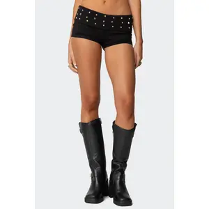 Women Y2K Studded Foldover Vintage Low WaistFit Micro Shorts