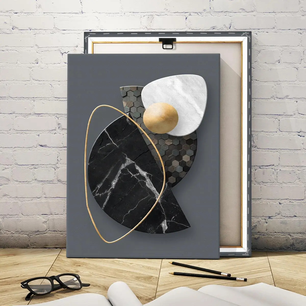 Wooden Framed Canvas Painting, Geometric Art Abstract Poster, Modern Art, Fashion Decoration, Living Room Bedroom Decoration, Hallway Office Mural, Kitchen, Home Poster, Wall Art Painting, Ornaments