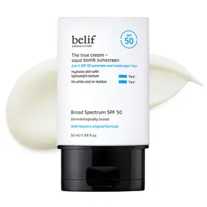 belif Aqua Bomb SPF 45 Hydrating Niacinamide Sunscreen - The True Cream PA++++, Daily Broad Spectrum, No White Cast, Weightless & Invisible, Non-Greasy, Korean Skincare (1.69 fl. oz)