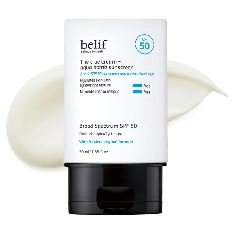 belif Aqua Bomb SPF 45 Hydrating Niacinamide Sunscreen - The True Cream PA++++, Daily Broad Spectrum, No White Cast, Weightless & Invisible, Non-Greasy, Korean Skincare (1.69 fl. oz)