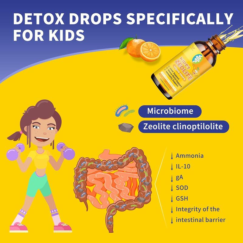 Zeolite Drops for Kids | Kid's Cellular Support Formula Over 2 Years Old | Natural Mineral Supplement | Support Healthy Digestion* | NSF Certified | Sugar-Free & Vegan | Orange Flavor | 2 Fl oz