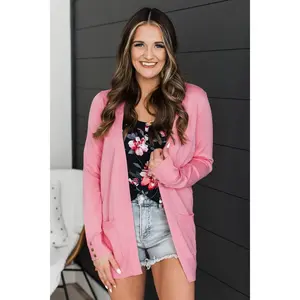 Going With You Open Front Knit Cardigan- Pink