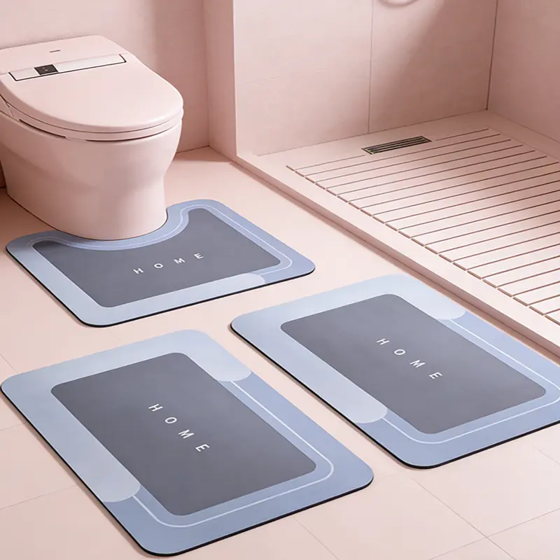3PC Geometric Modern Rectangle Diatomite Bathroom Rug Sets - Diatom Mud Composite, Super Absorbent, Quick-Drying, Rubber Non-Slip Backing, Comfortable, Durable, Machine Washable - Ideal for Bathtub Front, Bathroom Sink Areas, Machine Wash