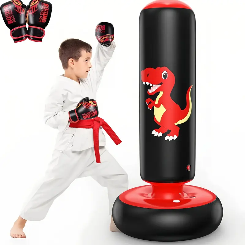 QPBOP  Inflatable boxing bags, 48-inch stable inflatable boxing bags for 3-6 children, dinosaur toys and gifts for boys and girls, children's boxing gloves for practicing karate and Taekwondo  Halloween