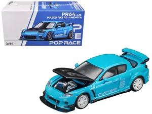 Mazda RX8 RE Amemiya RHD Light Blue with Carbon Hood "Tokyo Auto Salon 2026" 1/64 Diecast Model Car by Pop Race