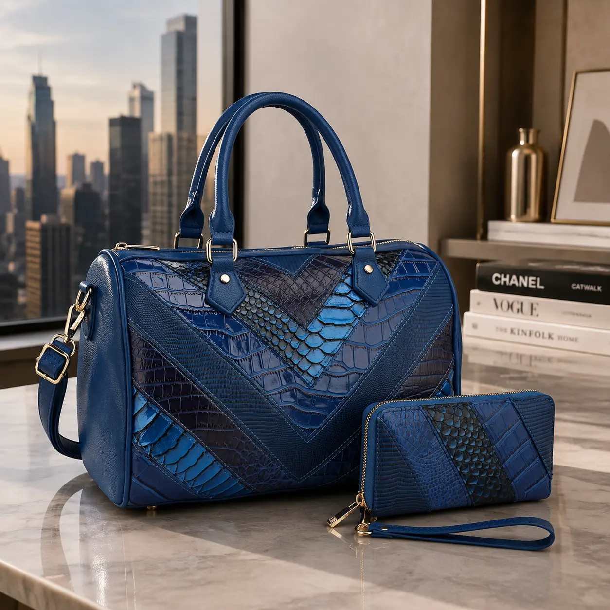 BagParty Women's Chevron Embossed Satchel Set - 2024 Casual Trendy PU Leather Handbag with Adjustable Strap, Elegant Crossbody Shoulder Purses for Daily Use, Office, Birthday Gift
