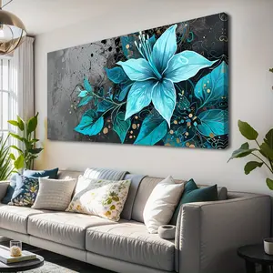 Blue floral print, gray oil painting, abstract, background wall art, suitable for living room, bedroom, decorative painting, large artwork, office, bedroom, home decor, framed painting, kitchen decorative painting.