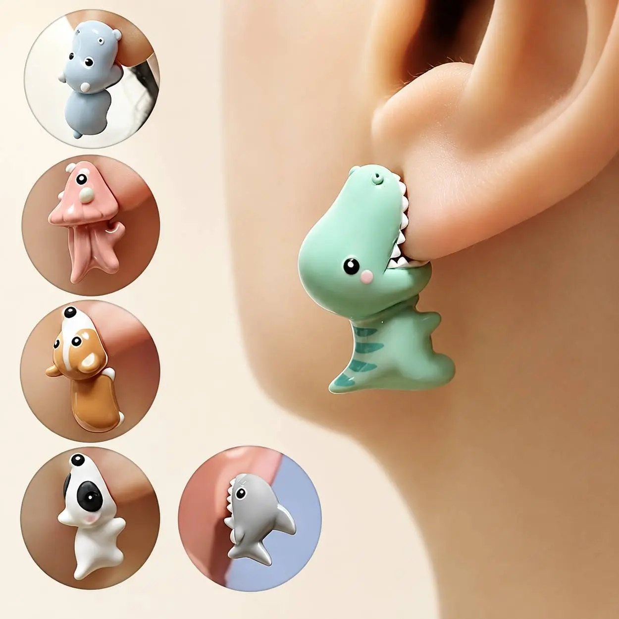 Cute Animal Stud Earrings for Women, 3D Cartoon Clay Earrings, Kawaii Biting Animal Earrings, Fun Mini Earrings, Cute Gift Jewelry for Girls