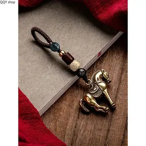 Year of the Horse Zodiac Keychain, Galloping Horse Pendant Charm with Black Cord, Auspicious Horse Amulet Ornament, Vintage Chinese Zodiac Animal Keyring, Fashion Lucky Accessory for Car Keys, Bags, Purses, Ideal Holiday & Festival Gift for Men and Women