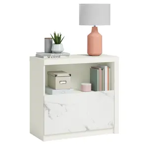 Sauder Hudson Court Lateral File Cabinet with Drawers for Home Office Desks - Compact Storage Solution for Mail & Documents - Clean White Finish with Contemporary Accents