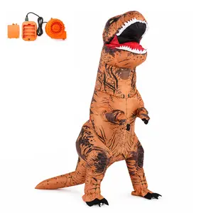 Inflatable T-Rex Dinosaur Party Prop with Fan, Blow Up Dino Character Decoration for Halloween, Carnival, School Events, 2 Sizes